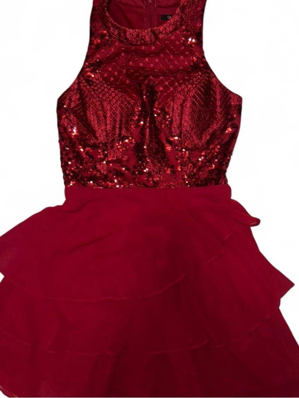 Burgundy Sequin Halter Party Dress